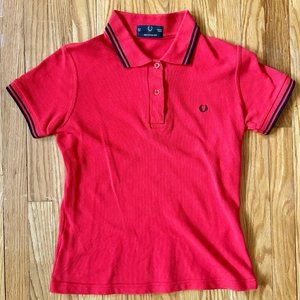 Fred Perry Twin Tipped Short Sleeve Polo Shirt Red Black England Womens XS US 4